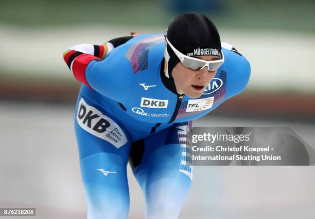 Claudia Pechstein of Germany competes in the ladies 5000m Division A race during Day 3 of the ISU World Cup Speed Skating at Soermarka Arena on...