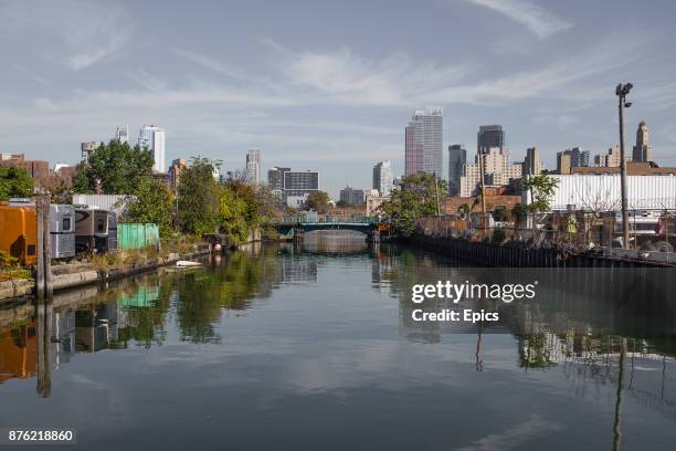 General view of the Gowanus Canal in the Red Hook area of Brooklyn, the canal was once a busy cargo hub but today is affected by serious pollution...