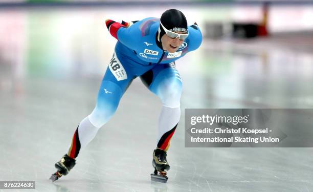 Claudia Pechstein of Germany competes in the ladies 5000m Division A race during Day 3 of the ISU World Cup Speed Skating at Soermarka Arena on...