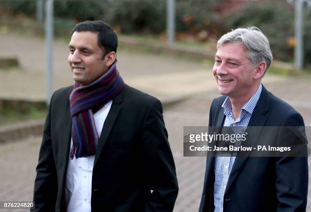 Scottish Labour's Richard Leonard, with Anas Sarwar , as he meets with fellow MSPs and party members, at the Fernhill Community Centre in Rutherglen,...