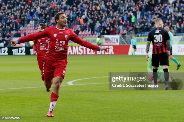 Cyriel Dessers of FC Utrecht celebrate 1-0 during the Dutch Eredivisie match between FC Utrecht v Excelsior at the Stadium Galgenwaard on November...