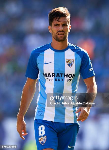 Adrian Gonzalez of Malaga CF looks on during the La Liga match between Malaga and Deportivo La Coruna at Estadio La Rosaleda on November 19, 2017 in...