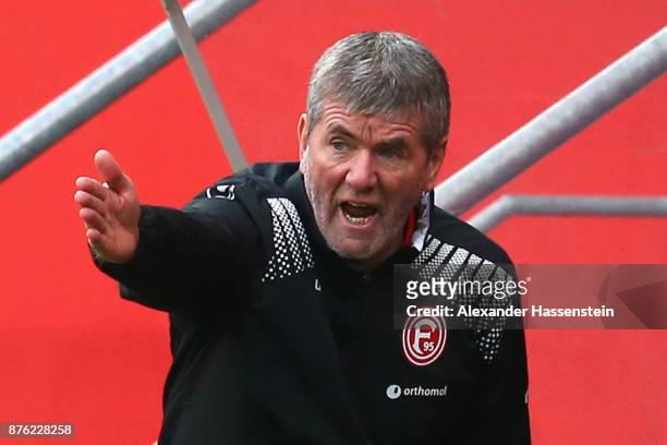Friedhelm Funkel, head coach of Duesseldorf reacts during the Second Bundesliga match between FC Ingolstadt 04 and Fortuna Duesseldorf at Audi...