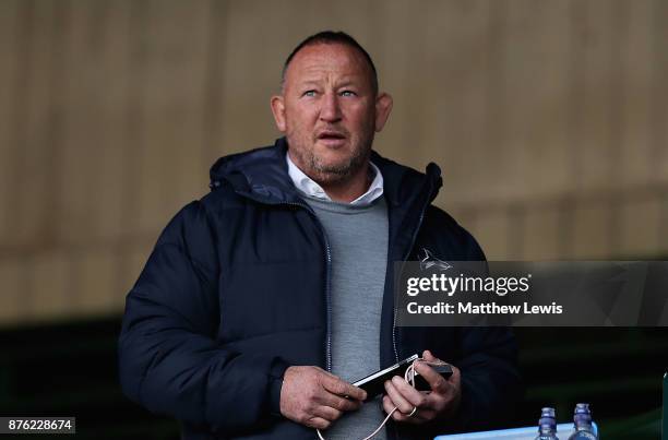 Steve Diamond, Director of Rugby of Sale Sharks looks on from the stands ahead of the Aviva Premiership match between Leicester Tigers and Sale...