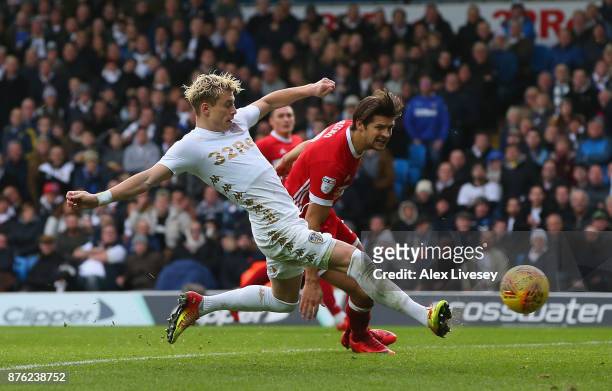 Ezgjan Alioski of Leeds United scores their second goal during the Sky Bet Championship match between Leeds United and Middlesbrough at Elland Road...