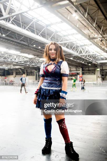 Harley Quinn cosplayer seen during the Birmingham MCM Comic Con held at NEC Arena on November 19, 2017 in Birmingham, England.