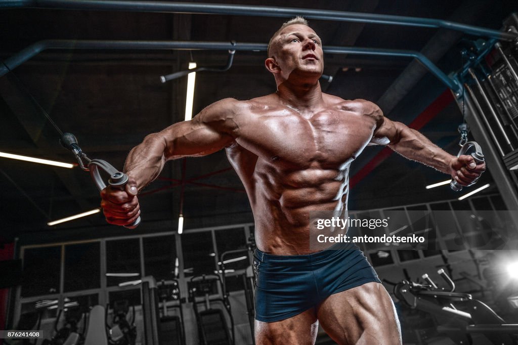 Ex Bodybuilder Build Brutal Caucasian Bodybuilder Training Chest In Gym High-Res Stock Photo ...
