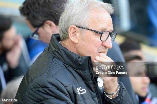 Head coach of Udinese Luigi Del Neri looks on during the Serie A match between Udinese Calcio and Cagliari Calcio at Stadio Friuli on November 19,...