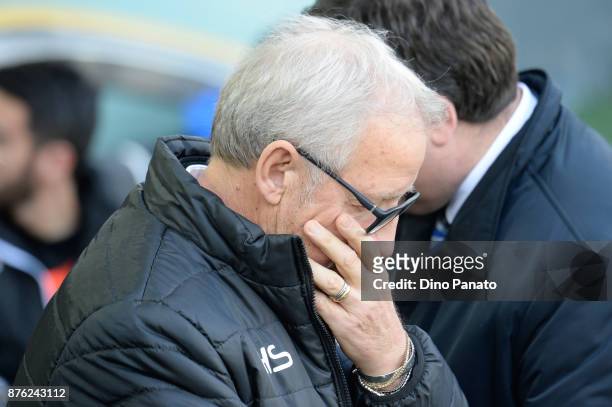 Head coach of Udinese Luigi Del Neri looks on during the Serie A match between Udinese Calcio and Cagliari Calcio at Stadio Friuli on November 19,...