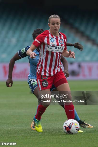 Amy Jackson of the Melbourne City gets past Sydney's Princess Ibini-Isei during the round four W-League match between Sydney FC and Melbourne City FC...