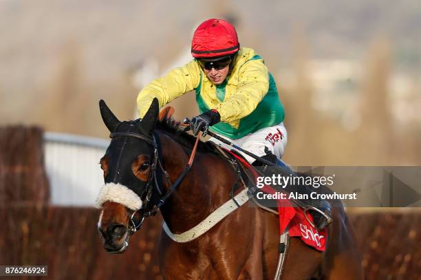 Bryan Cooper riding Fox Norton clear the last to win The Shloer Steeple Chase at Cheltenham racecourse on November 19, 2017 in Cheltenham, United...