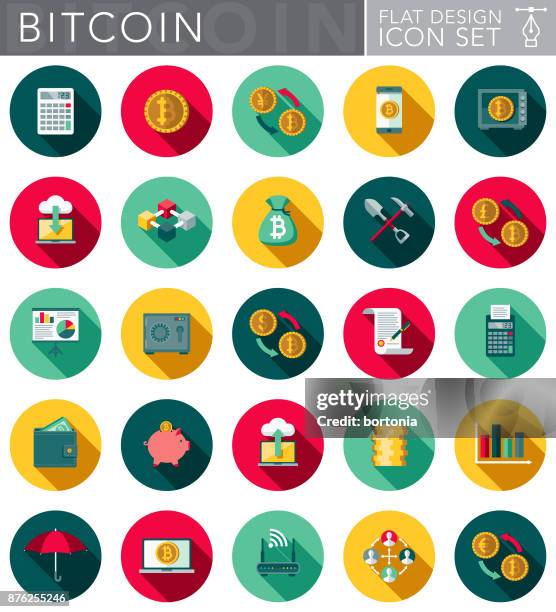 bitcoin kryptowährung flaches design icon-set mit seite schatten - christmas cash stock-grafiken, -clipart, -cartoons und -symbole