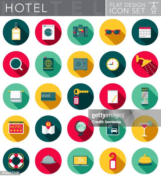 hotel & hospitality flat design icon set with side shadow - service bell stock illustrations