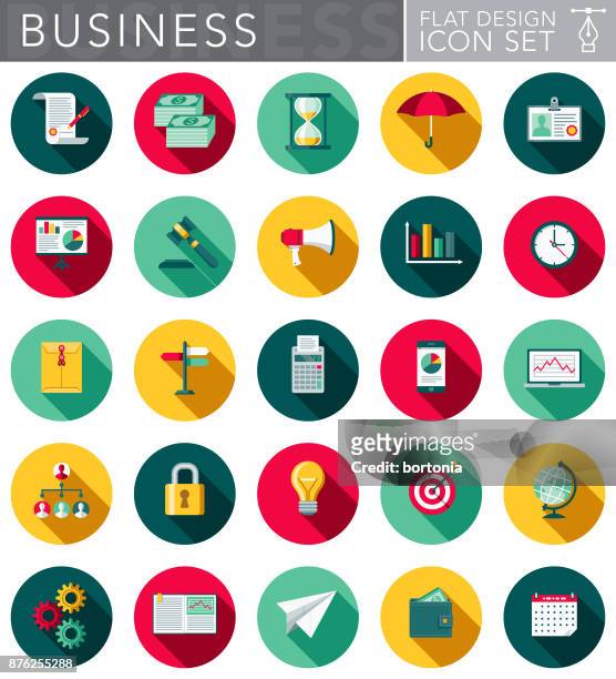 business flat design icon set with side shadow - flat design stock illustrations
