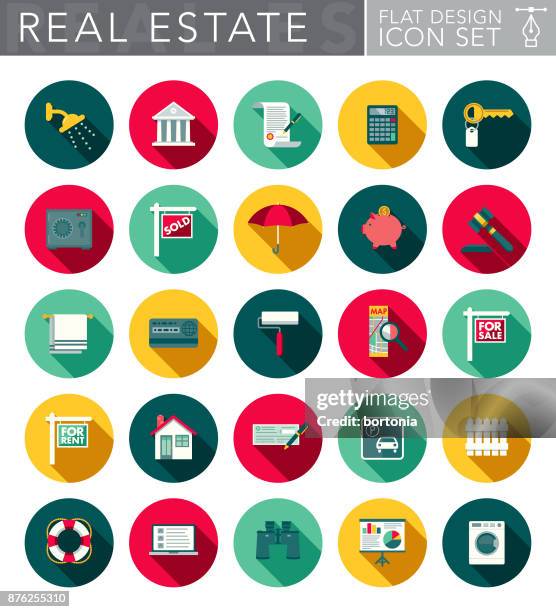 real estate flat design icon set with side shadow - length icon stock illustrations