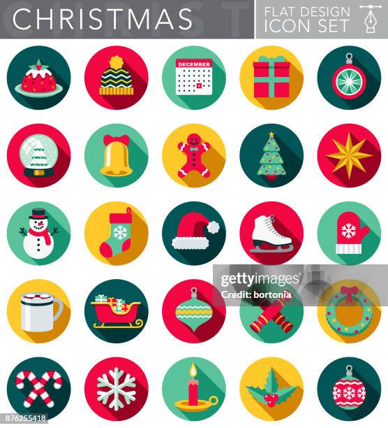 ilustrações de stock, clip art, desenhos animados e ícones de christmas flat design icon set with side shadow - patim de gelo