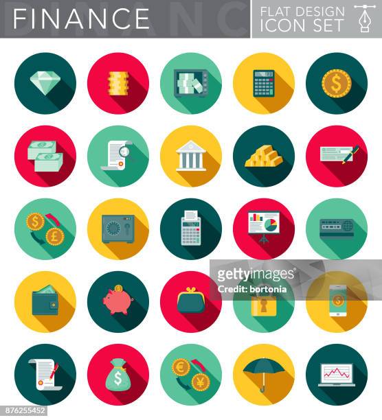 banking & finance flat design icon set with side shadow - length icon stock illustrations