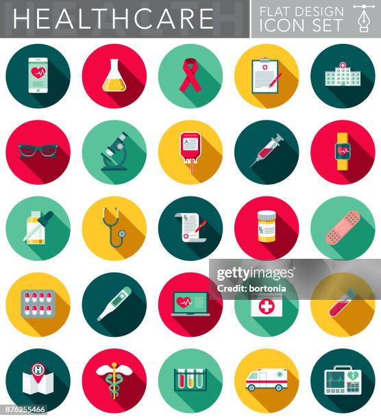 stockillustraties, clipart, cartoons en iconen met gezondheidszorg & geneeskunde platte ontwerp pictogram set met kant schaduw - medisch specimen