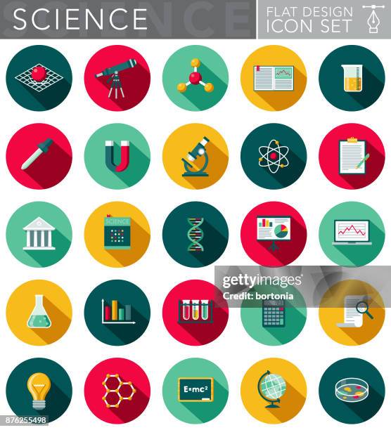 science & technology flat design icon set with side shadow - length icon stock illustrations