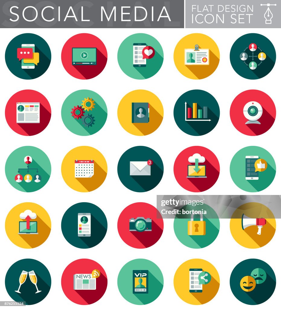 Conjunto de iconos Social Media diseño plano con sombra lateral