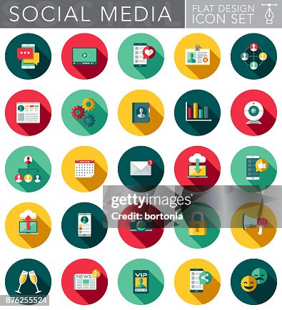 Social Media Flat Design Icon Set with Side Shadow Social Media Flat Design Icon Set with Side Shadow
