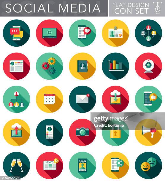 social media flat design icon set with side shadow - webcam stock illustrations