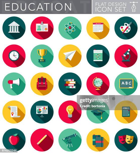 education flat design icon set with side shadow - book flat stock illustrations