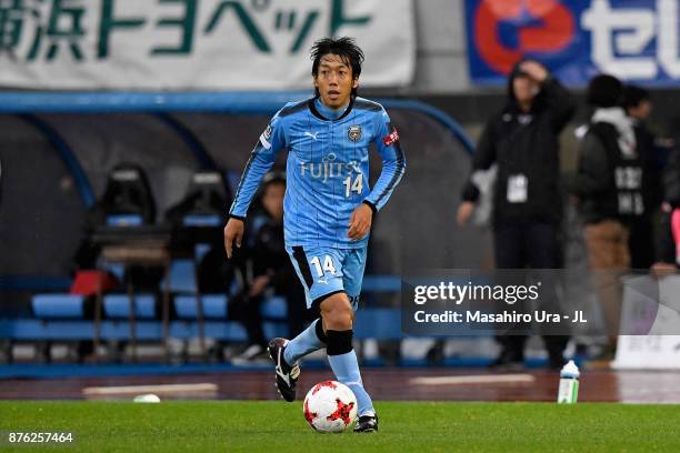 Kengo Nakamura of Kawasaki Frontale in action during the J.League J1 match between Kawasaki Frontale and Gamba Osaka at Todoroki Stadium on November...