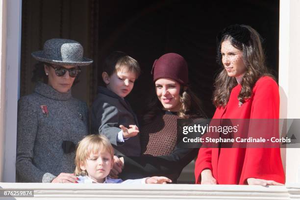 Princess Caroline of Hanover,Sacha Casiraghi, Raphael Casiraghi, Charlotte Casiraghi and Tatiana Casiraghi greet the crowd from the palace's balcony...