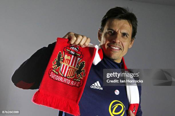 Chris Coleman holds a club scarf after being named as the new Sunderland manager at The Academy of Light on November 19, 2017 in Sunderland, England.