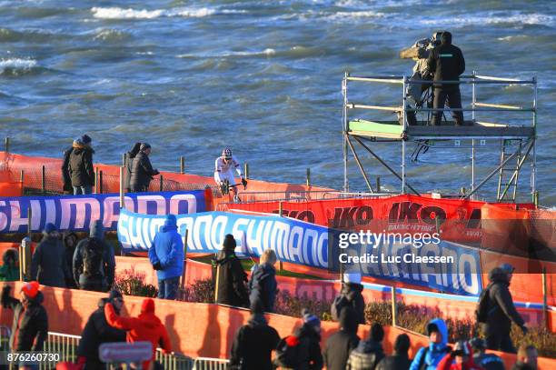 1st WC Bogense 2017 Mathieu VAN DER POEL White UCI Cyclocross Leader Jersey / Landscape / Sea / Fans / Public / World Cup /