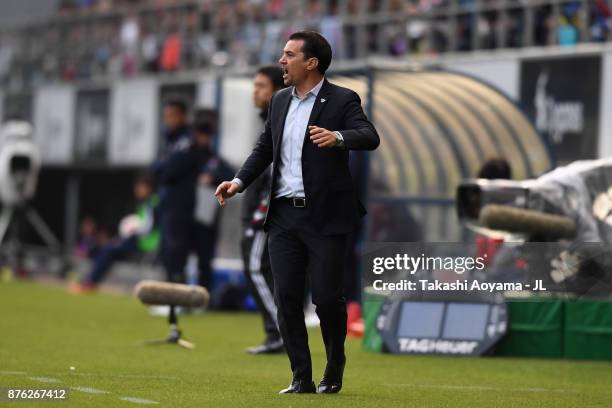 Head coach Massimo Ficcadenti of Sagan Tosu looks on during the J.League J1 match between Sagan Tosu and FC Tokyo at Best Amenity Stadium on November...