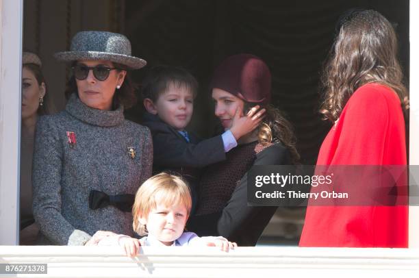 Princess Caroline of Hanover,Sacha Casiraghi, Raphael Casiraghi, Charlotte Casiraghi and Tatiana Casiraghi greet the crowd from the palace's balcony...