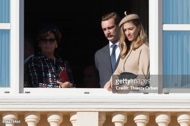 Pierre Casiraghi with Beatrice Casiraghi greet the crowd from the palace's balcony during on November 19, 2017 in Monaco, Monaco.