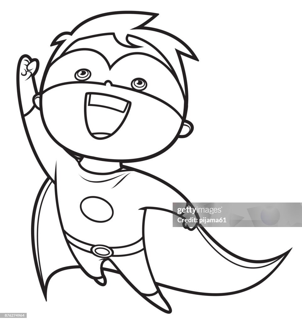 Cute Cartoon Superhero Outline High-Res Vector Graphic - Getty Images