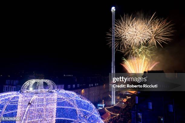 Fireworks over Charlotte Square during 'Light Night', the event that celebrates the start of Christmastime in Edinburgh at George Street on November...