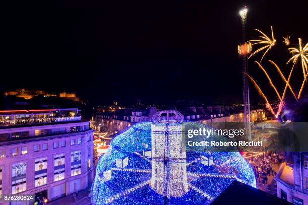 Fireworks over Charlotte Square during 'Light Night', the event that celebrates the start of Christmastime in Edinburgh at George Street on November...