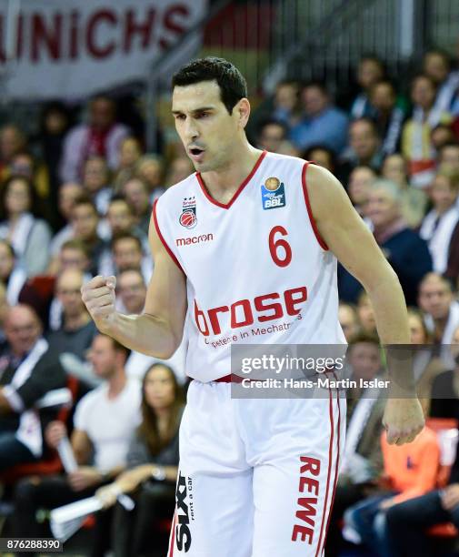 Nikolaos Zisis of Brose Bamberg reacts during the BBL Basketball Bundesliga match between FC Bayern Muenchen and Brose Bamberg 07 at Audi Dome on...