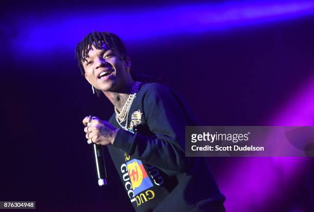 Rapper Swae Lee of Rae Sremmurd performs onstage during the Real 92.3 Real Show at The Forum on November 18, 2017 in Inglewood, California.