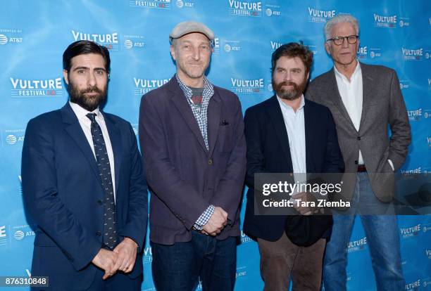 Jason Schwartzman, Jonathan Ames, Zach Galifianakis and Ted Danson attend the Bored To Death Reunion panel during Vulture Festival Los Angeles at...