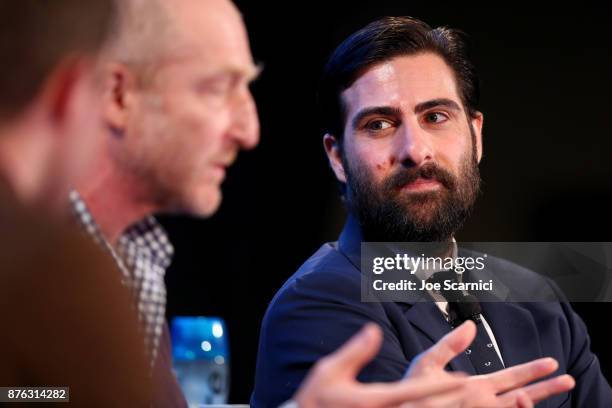 Writer/producer Jonathan Ames and actor Jason Schwartzman speak onstage during the 'Bored to Death Reunion' panel, part of Vulture Festival LA...