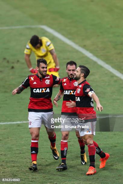 Mancuello , Diego and Felipe Vizeu of Flamengo during the Brasileirao Series A 2017 match between Flamengo and Corinthians at Ilha do Urubu Stadium...