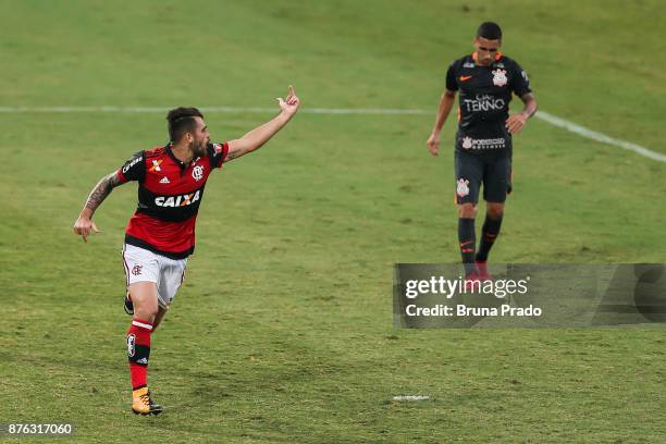 Felipe Vizeu of Flamengo celebrate a scored goal during the Brasileirao Series A 2017 match between Flamengo and Corinthians at Ilha do Urubu Stadium...