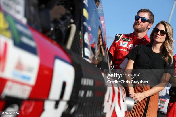 Dale Earnhardt Jr., driver of the AXALTA Chevrolet, and his wife Amy during pre-race ceremonies for the Monster Energy NASCAR Cup Series Championship...