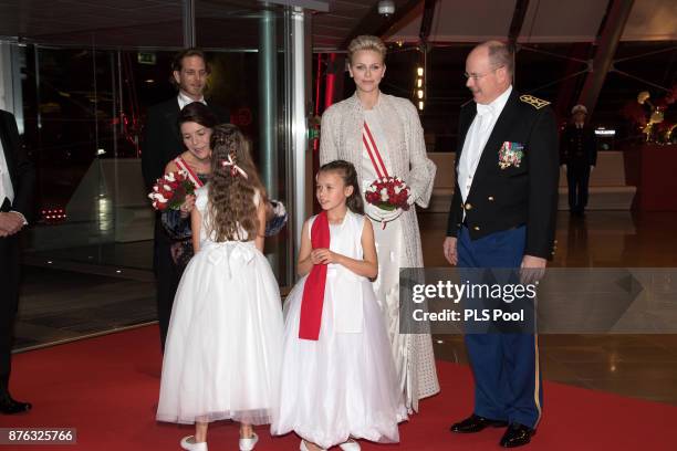 Andrea Casiraghi, Princess Caroline of Hanover,Princess Charlene of Monaco and Prince Albert II of Monaco arrive at the Monaco National Day Gala in...