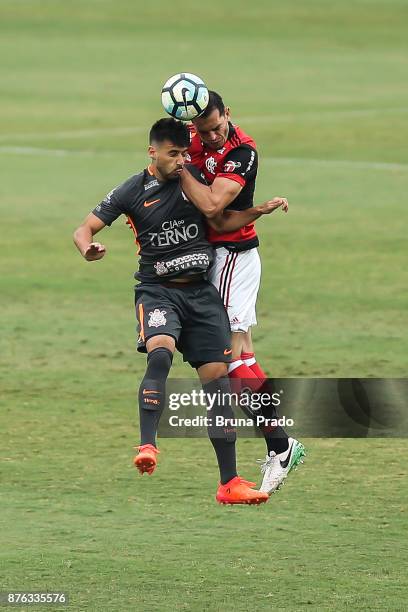 Camacho of Corinthians struggles for the ball with a Rhodolfo of Corinthians during the Brasileirao Series A 2017 match between Flamengo and...