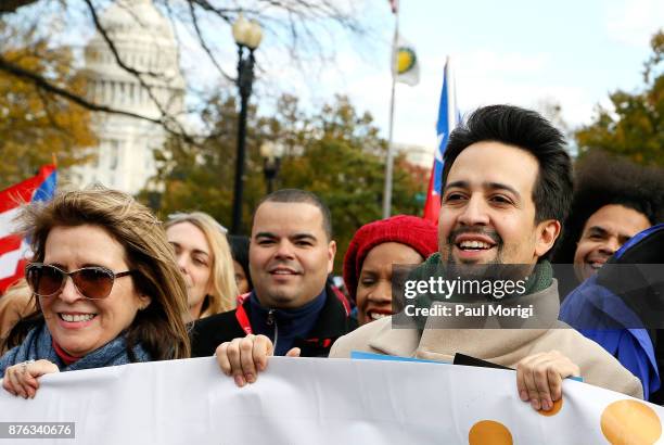 Lin-Manuel Miranda attends a Unity for Puerto Rico march on Capitol Hill on November 19, 2017 in Washington, DC.