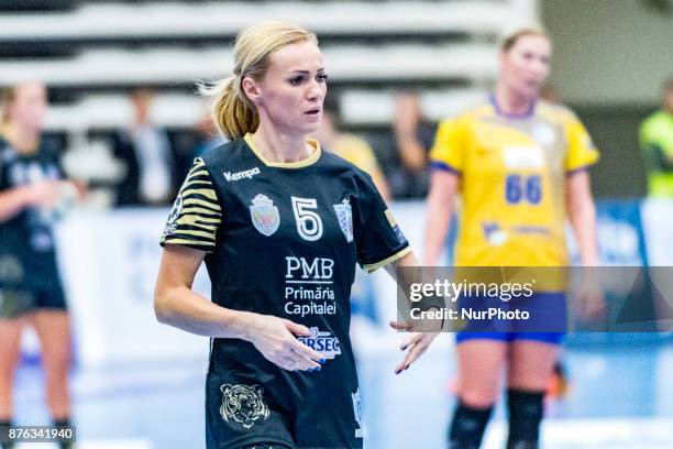 Iulia Curea during the EHF Woman's Champions League game between CSM Bucharest vs Vistal Gdynia at Dinamo Polyvalent Hall in Bucharest, Romania, on...