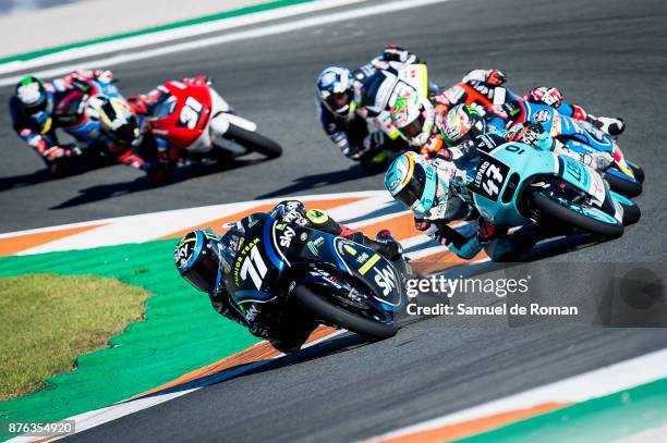 Riders Riders Dennis Foggia of Italy and Aaron Polanco of Spain during The Moto3 Junior World Championship on November 19, 2017 in Cheste, Spain.