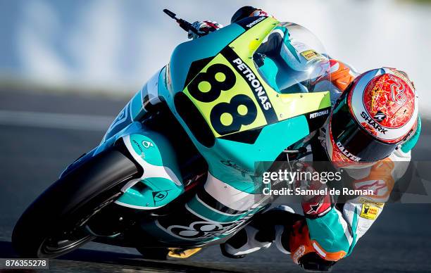 Rider Ricky Cardus of Spain and TEAM STYLOBIKE team in action during The Moto2 European Championship on November 19, 2017 in Cheste, Spain.